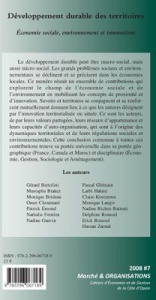 Marché et Organisations N° 7 : Développement durable des territoires. Economie sociale, environnemen - Zaoual Hassan ; Hakmi Larbi ; Ferreira Nathalie ;