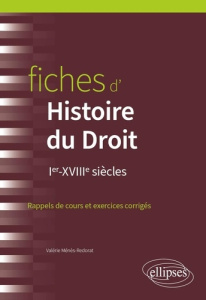 Fiches d'histoire du droit Ier-XVIIIe siècles. Rappels de cours et exercices corrigés - Ménès-Redorat Valérie