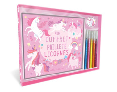 Mon coffret pailleté licornes. Avec un livre de coloriage, 5 feutres et 15 stickers - COLLECTIF MILA