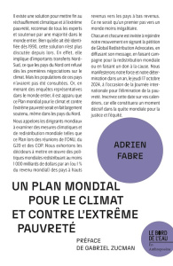 Un plan mondial pour le climat et contre l'extrême pauvreté - Fabre Adrien ; Zucman Gabriel