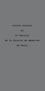 Lettre ouverte au Dr Haricot de la faculté de médecine de Paris - Vigne Fabrice