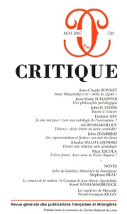 Critique N° 720, Mai 2007 - Bonnet Jean-Claude ; Schaeffer Jean-Marie ; Lyons