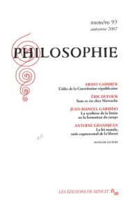 Philosophie N° 95, Automne 2007 - Cassirer Ernst ; Dufour Eric ; Garrido Juan-Manuel
