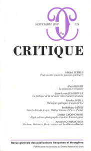 Critique N° 726, novembre 2007 - Roger Philippe ; Serres Michel ; Roger Alain ; Jea