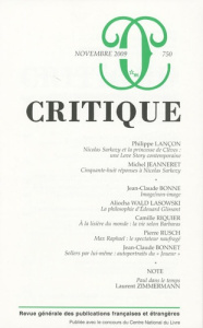 Critique N° 750, Novembre 2009 - Jeanneret Michel ; Bonne Jean-Claude ; Wald Lasows