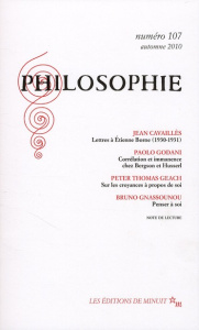 Philosophie 107, Automne 2010 - Cavaillès Jean ; Godani Paolo ; Geach Peter Thomas