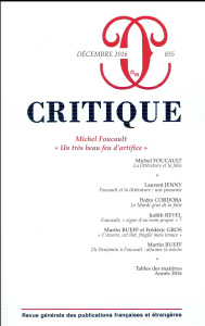 Critique N° 835, décembre 2016 - Foucault Michel