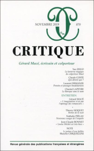 Critique N° 870, novembre 2019 : Gérard Macé, écrivain et colporteur - Lindon Irène