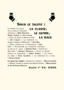Agone N° 65, 2020 : Sous le talent : la classe, le genre, la race - Buscatto Marie ; Cordier Marine ; Laillier Joël