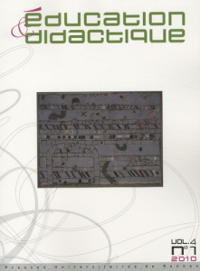 Education & didactique Volume 4 N° 1/2010 - Sensevy Gérard