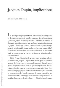 Jacques Dupin, implications - Laugier Emmanuel