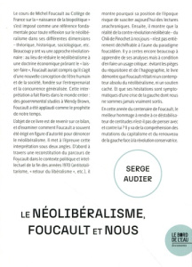 Le néolibéralisme, Foucault et nous - Audier Serge