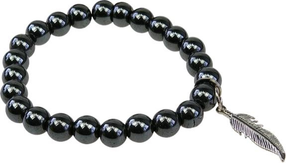 Emprunter BRACELET HEMATITE PERLES RONDES 8 MM ET BRELOQUE PLUME livre
