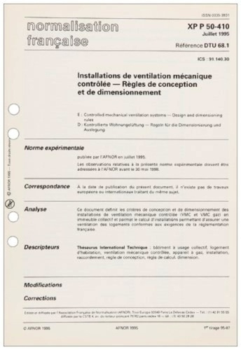 Emprunter DTU 68.1 Installations de ventilation mécanique contrôlée livre