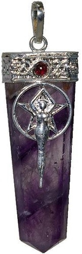 Emprunter Pendentif pointe Améthyste pentacle et déesse livre
