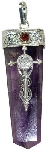 Emprunter Pendentif pointe Améthyste pentacle et croix livre