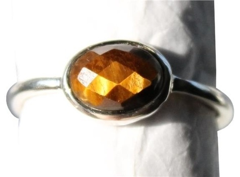 Emprunter BAGUE OEIL DE TIGRE ARGENT 925 FACETTEE T53 livre