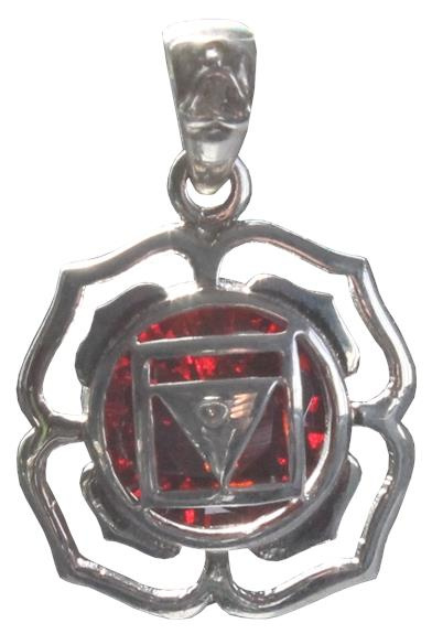 Emprunter MEDAILLE CHAKRA MULADHARA ARGENT 925 AVEC GRENAT (SYNTH.) - 2 CM livre