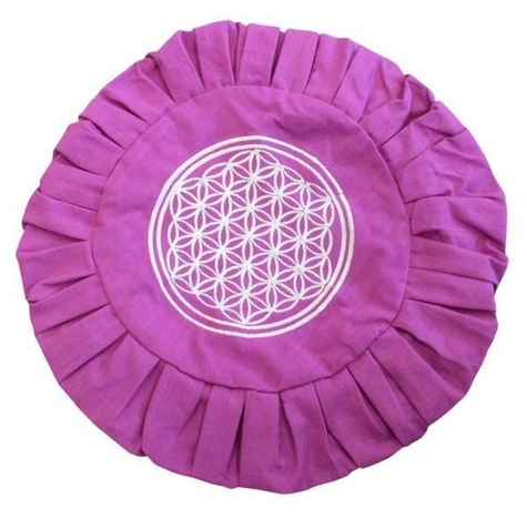 Emprunter housse de zafu violette broderie fleur de vie blanche livre