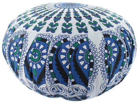 Emprunter zafu en kapok blanc imprime bleu et vert livre