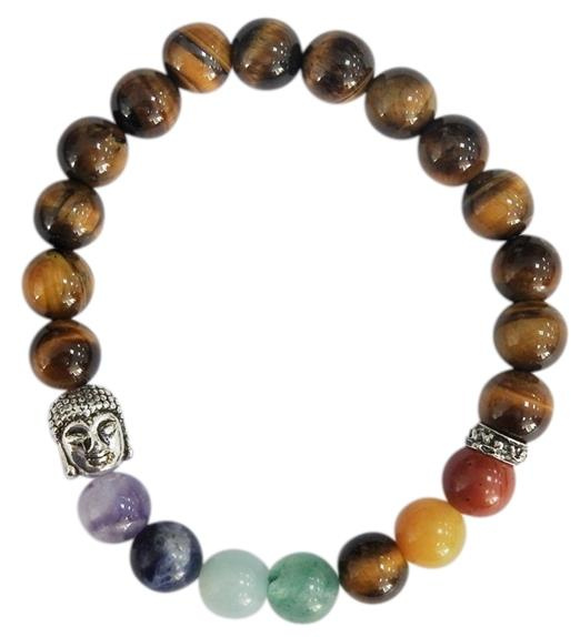 Emprunter Bracelet 7 Chakras Oeil de tigre Perles rondes 8 mm Bouddha livre