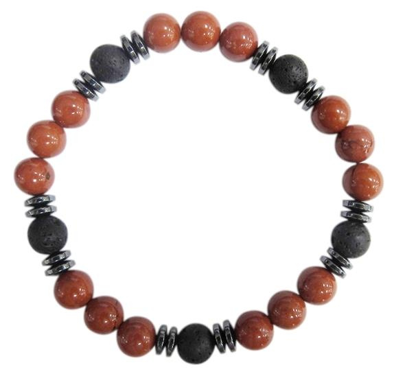 Emprunter BRACELET H JASPE ROUGE ET PIERRE DE LAVE PERLES RONDES 8 MM livre