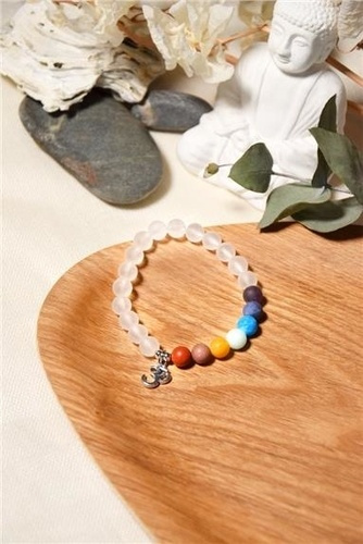 Emprunter Bracelet 7 Chakras Cristal de Roche Perles rondes 8 mm Breloque Om livre