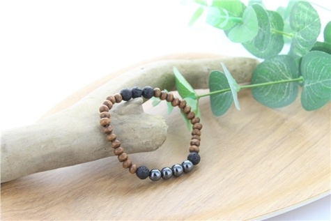 Emprunter Bracelet Bois, Hématite et Pierre de lave Perles rondes 8 mm livre