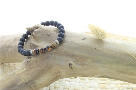 Emprunter BRACELET PIERRE DE LAVE ET OEIL DE TIGRE PERLES RONDES 8 MM livre