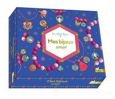 Emprunter Mes bijoux Amor. Coffret avec des breloques autocollantes, des perles colorées, des perles dorées, u livre