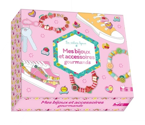 Emprunter Mes bijoux et accessoires gourmands. Coffret avec un fil transparent, un mousqueton rose, des fermoi livre