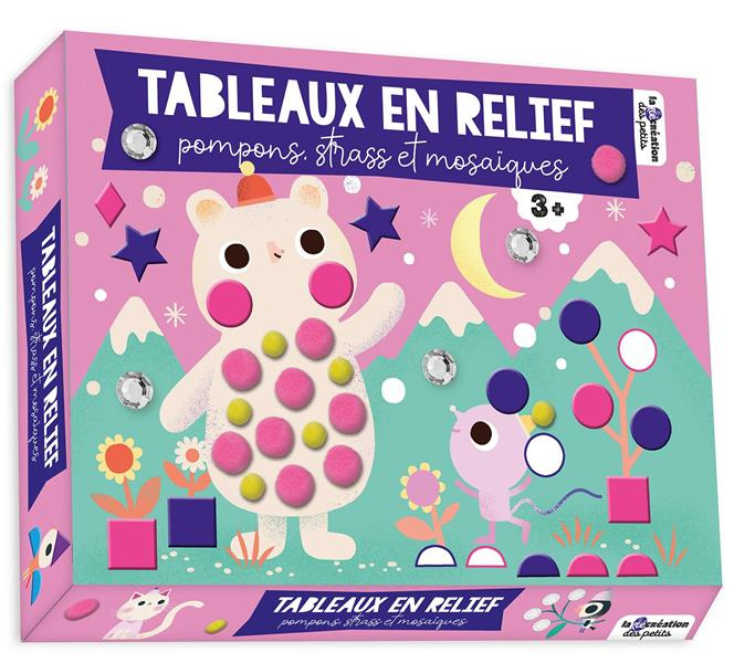 Emprunter Tableaux en relief, pompons, strass et mosaïques. Coffret avec 3 planches de gommettes, 40 pompons, livre