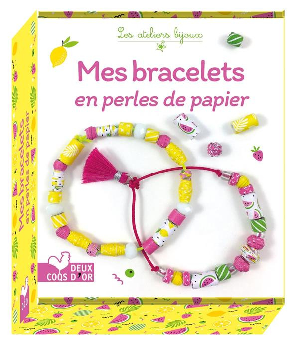 Emprunter Mes bracelets en perles de papier. Avec 2 cordons élastiques, 4 perles à facettes blanches, 4 perles livre