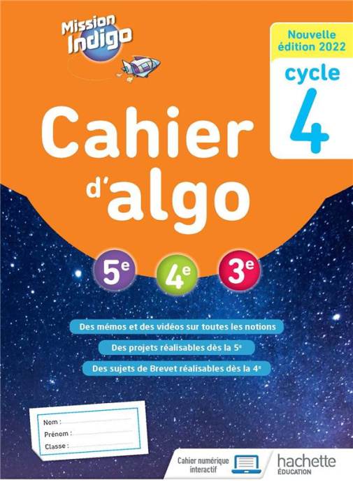 Emprunter Cahier d'algo 5e, 4e, 3e Cycle 4. Edition 2022 livre