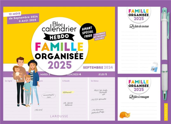Emprunter Bloc calendrier hebdo famille organisée. 12 mois, de septembre 2024 à août 2025. Avec un critérium, livre