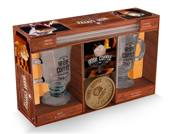 Emprunter Irish Coffee, hot & tasty. Coffret avec 2 verres à Irish coffee, 2 pailles en verre, 1 goupillon, 2 livre
