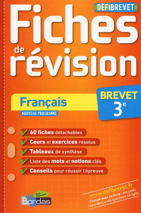 Emprunter Français Brevet 3e. Fiches de révision livre