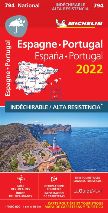 Emprunter 794 Espagne Portugal 2022 1:1000000 indéchirable livre