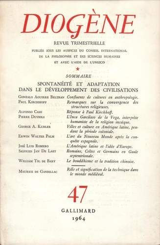Emprunter Diogène N° 47 : Spontanéité et adaptation dans le développement des civilisations livre
