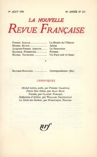Emprunter La Nouvelle Revue Française N° 212, aout 1970 livre