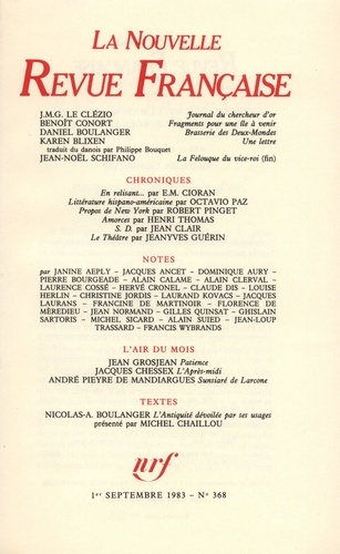Emprunter La Nouvelle Revue Française N° 368 sept 1983 livre