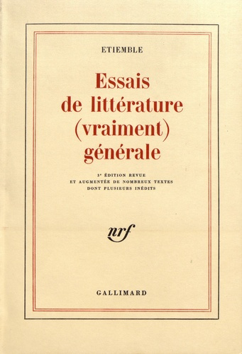Emprunter Essais de littérature (vraiment) générale. 3e édition revue et augmentée livre