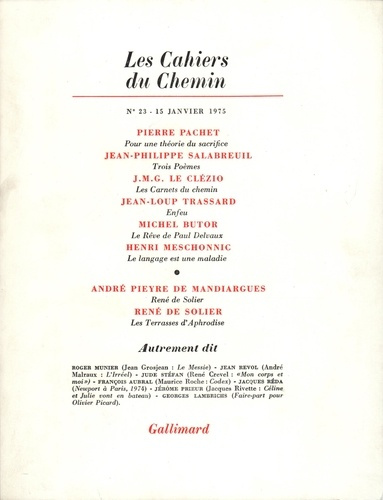 Emprunter Les cahiers du Chemin N° 23, 15 Janvier 1975 livre
