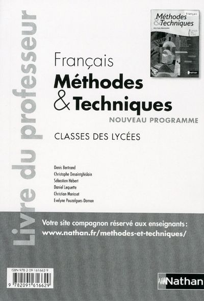 Emprunter Français classes des lycées Méthodes & Techniques. Livre du professeur livre