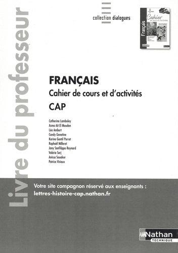 Emprunter Français CAP Dialogues. Cahier de cours et d'activités, Livre du professeur, Edition 2020 livre