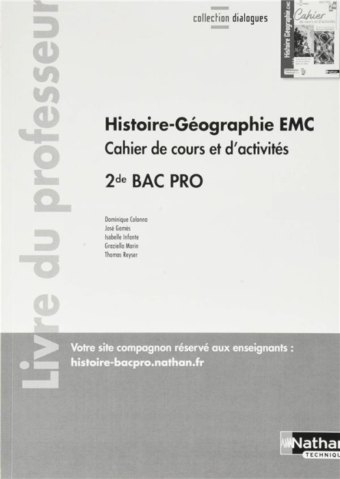 Emprunter Histoire-Géographie EMC 2de Bac Pro - Cahier de cours et d'act. (Dialogues) Professeur - 2020 livre