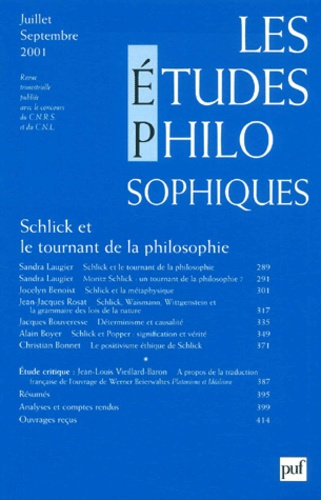 Emprunter Les études philosophiques N° 3, Juillet-Septembre 2001 : Schlick et le tournant de la philosophie livre