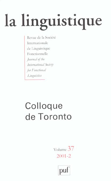 Emprunter linguistique 2001, vol. 37 (2). Colloque de Toronto livre
