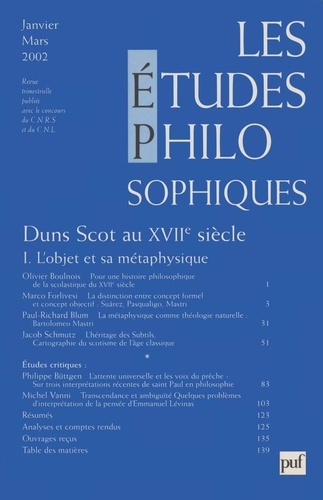 Emprunter Les études philosophiques N° 1, Janvier-mars 2002 : Duns Scot au XVIIe siècle livre