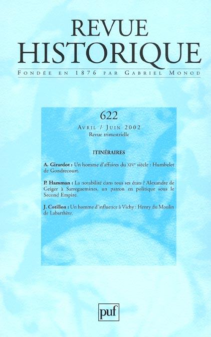 Emprunter Revue historique 2002, n° 622. Itinéraires livre